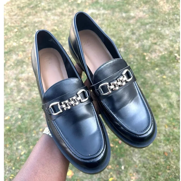 H&M Women’s Black Leather Loafers Size 9 - Picture 9 of 12